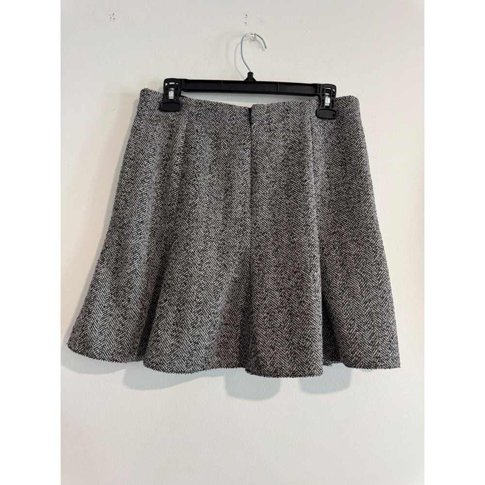 Fall H&M Herringbone Flared Mini Skirt Women Size 8 Gray A-Line Textured
